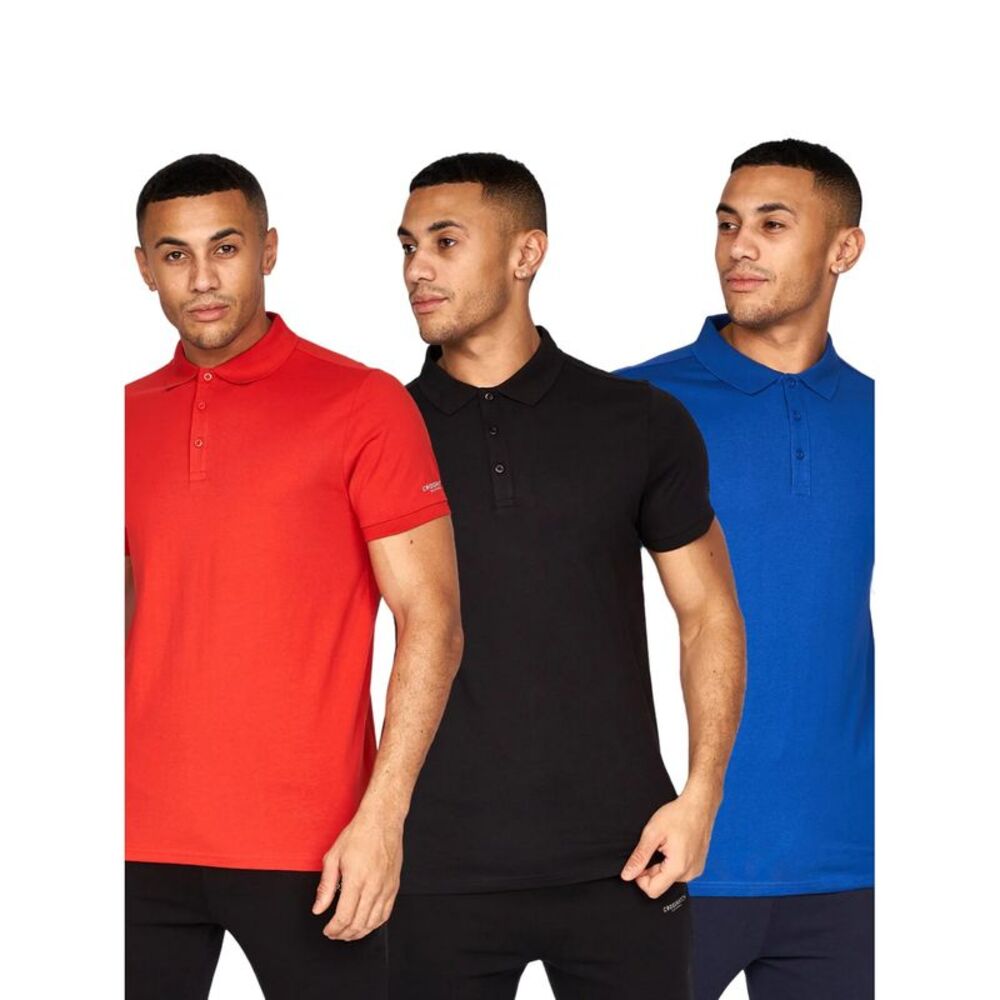Crosshatch Mens Traymax Polo Shirt (Pack of 3) / Black/Blue/Red